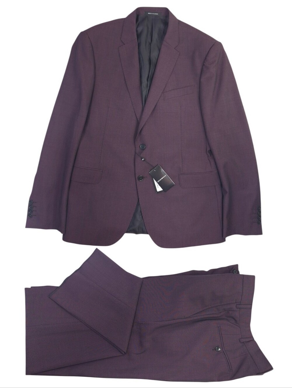 Emporio Armani M LINE Two-Piece Suit Blackberry Virgin Mohair Wool Tailored 52R